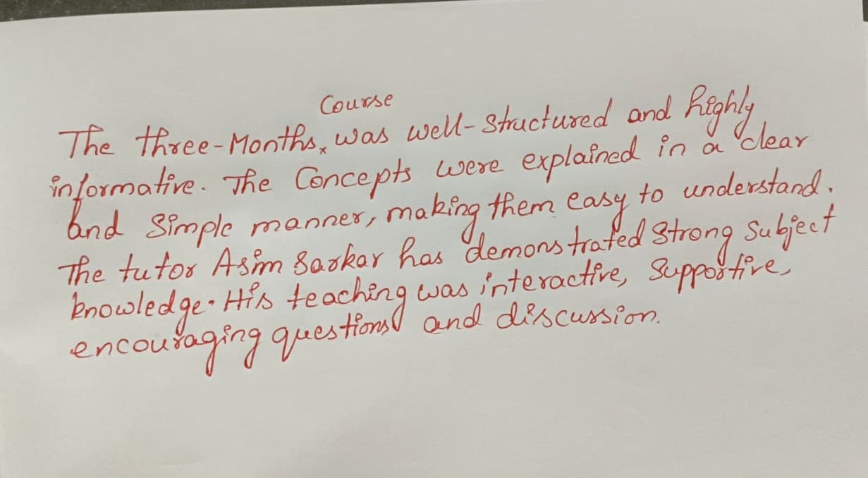 Testimonial from Sathvik